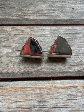 Vintage Silver Triangle Stud Earrings - Shiny Metal